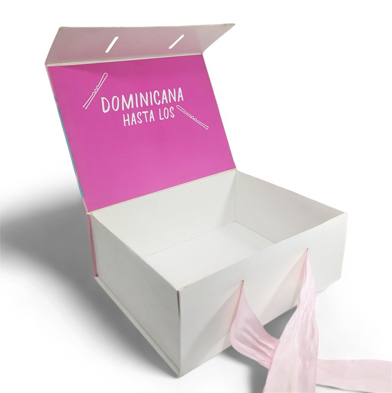 Caja plegadiza combinada La Comparona lazos abierta 7.5 x 9.5 x 3.5 lazo full size